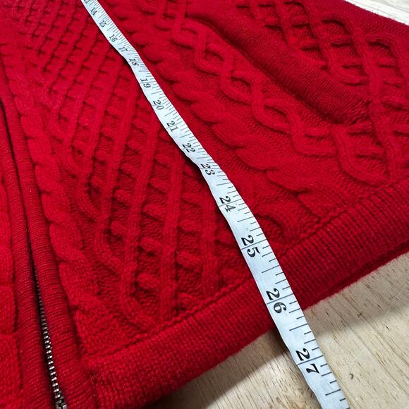 Carraig Donn Ireland Full Zip 100% Pure New Wool Red Cable Knit Sweater Size L - Picture 7 of 7